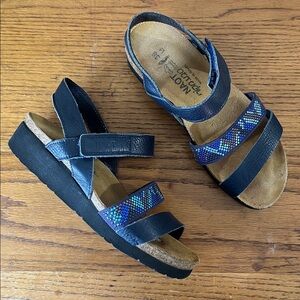 NAOT Navy Blue Beaded Leather Sandals Size 5US/ 36EU